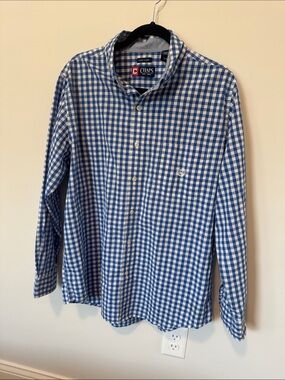 Chaps Men’s Blue & White Gingham Button-Down Shirt